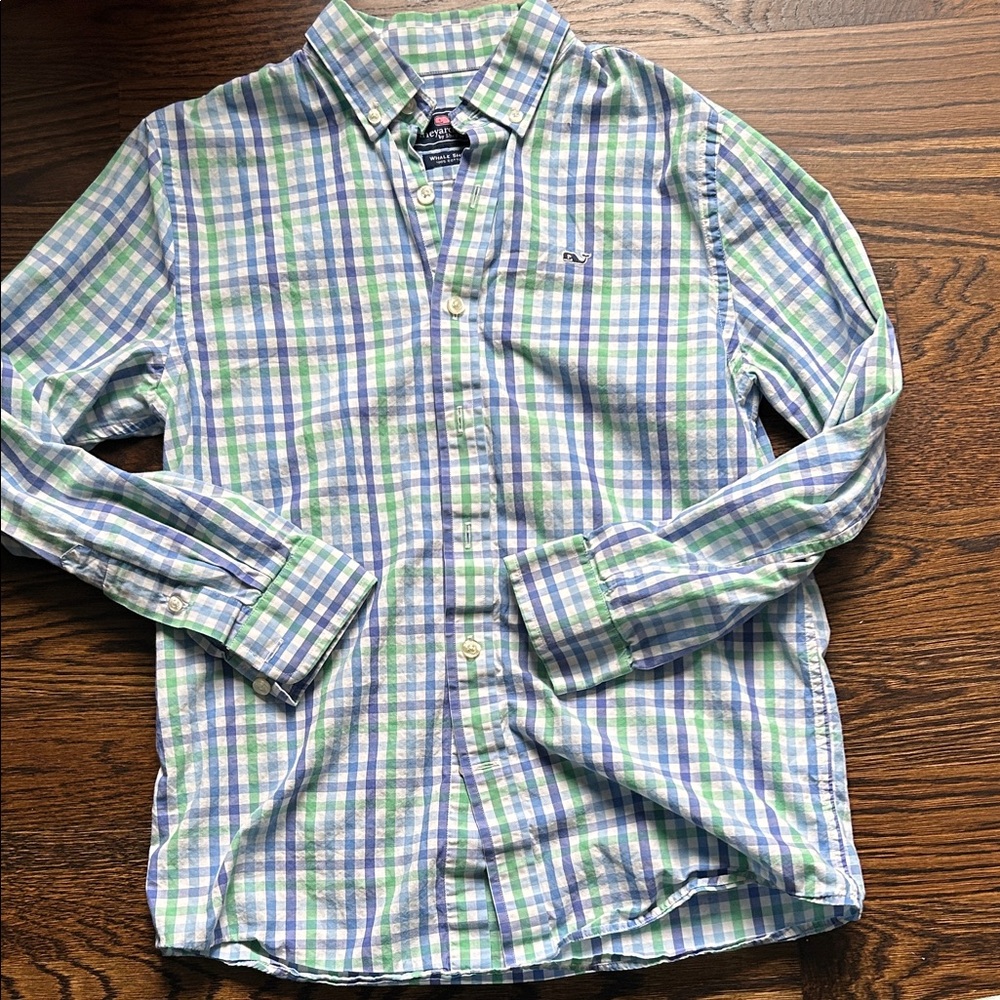 Boys Vineyard Vines Blue & Green Plaid Button-Down Shirt
